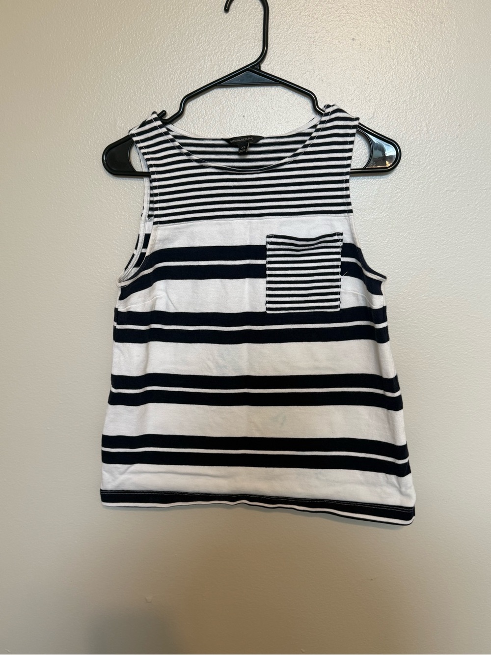 Banana Republic Navy and White Striped Tank Top with Chest Pocket